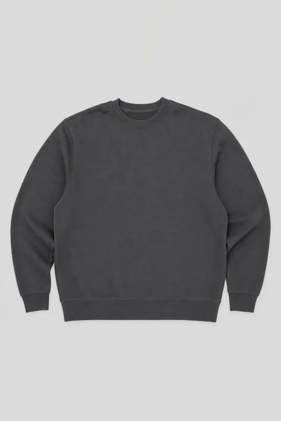 A charcoal grey crew neck sweatshirt, photographed flat.
